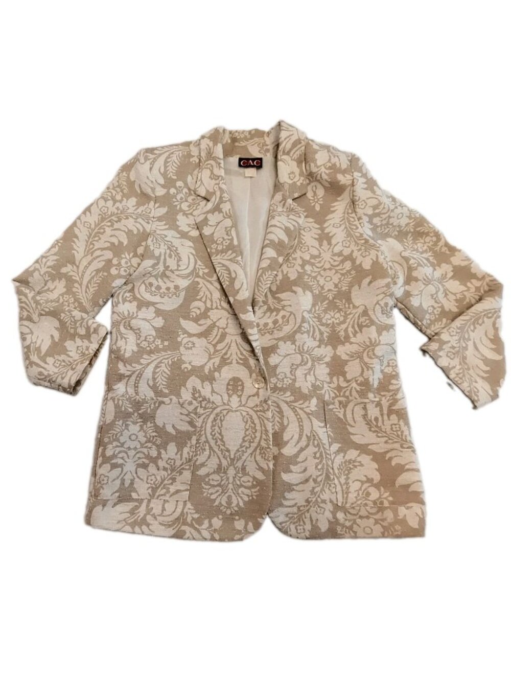 Vintage 90's CAC Textured Blazer/Jacket Textured Fabric Lined size 14 Beige
